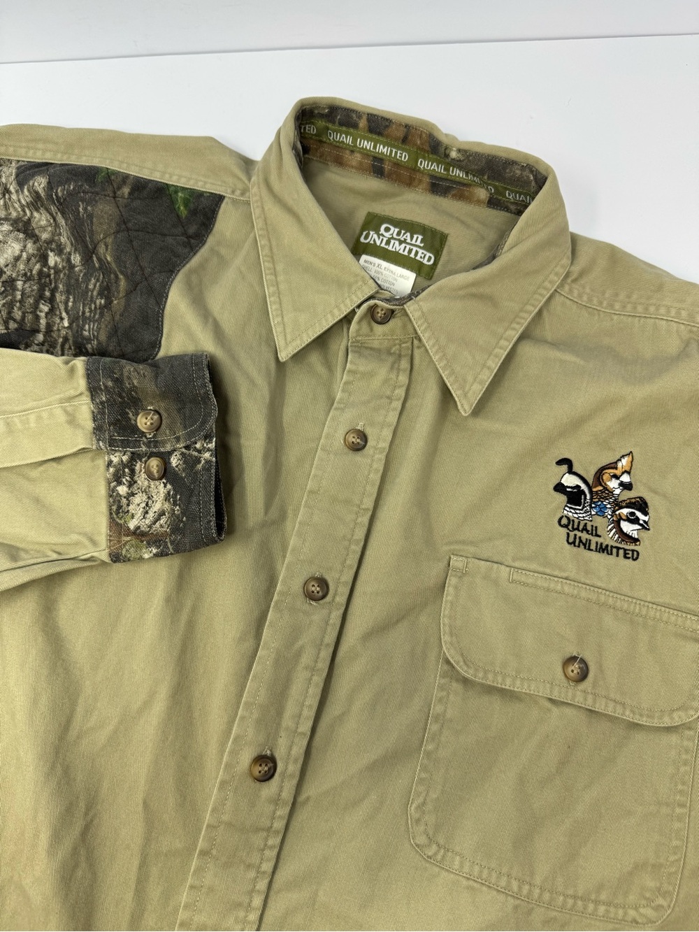 Quail Unlimited Mens Sz XL Long Sleeve Hunting Shirt Embroidered Canvas N8